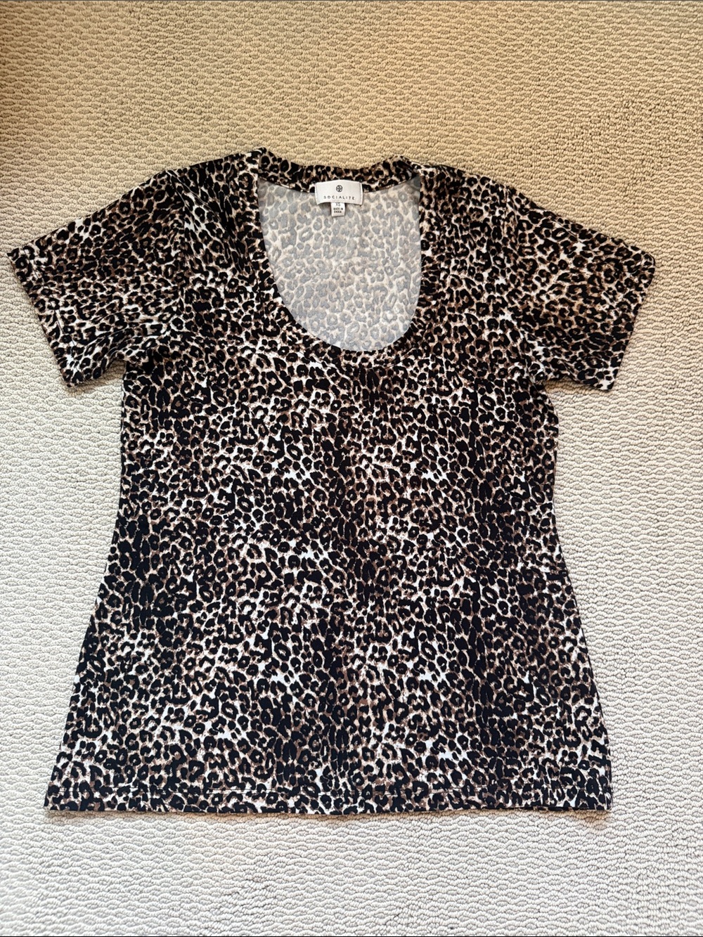 Socialite Leopard Print Scoop Neck Tee